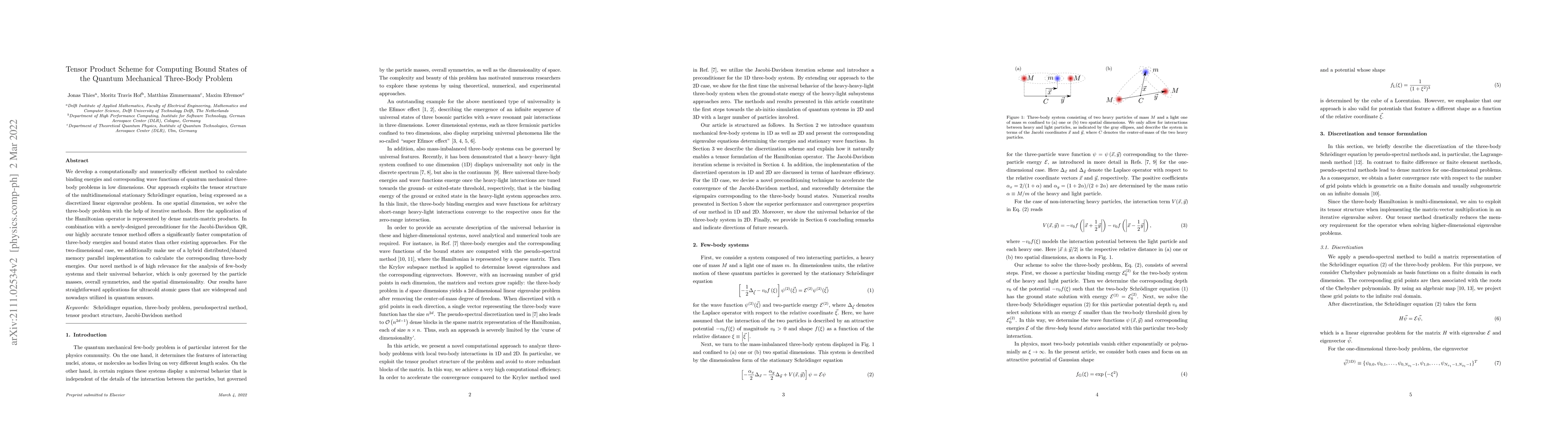 Thumbnail for Tensor Product Scheme for Computing Bound States of the Quantum
  Mechanical Three-Body Problem