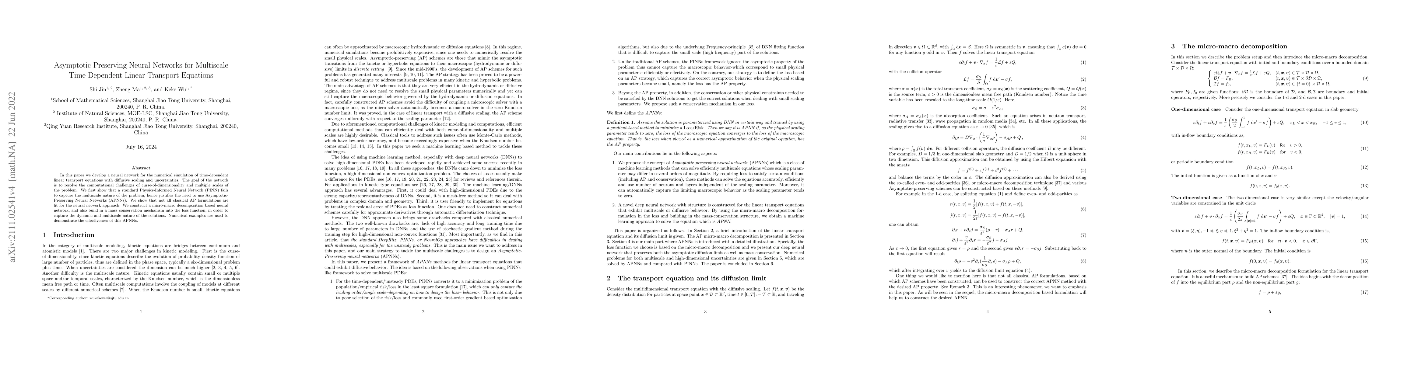 Thumbnail for Asymptotic-Preserving Neural Networks for Multiscale Time-Dependent
  Linear Transport Equations