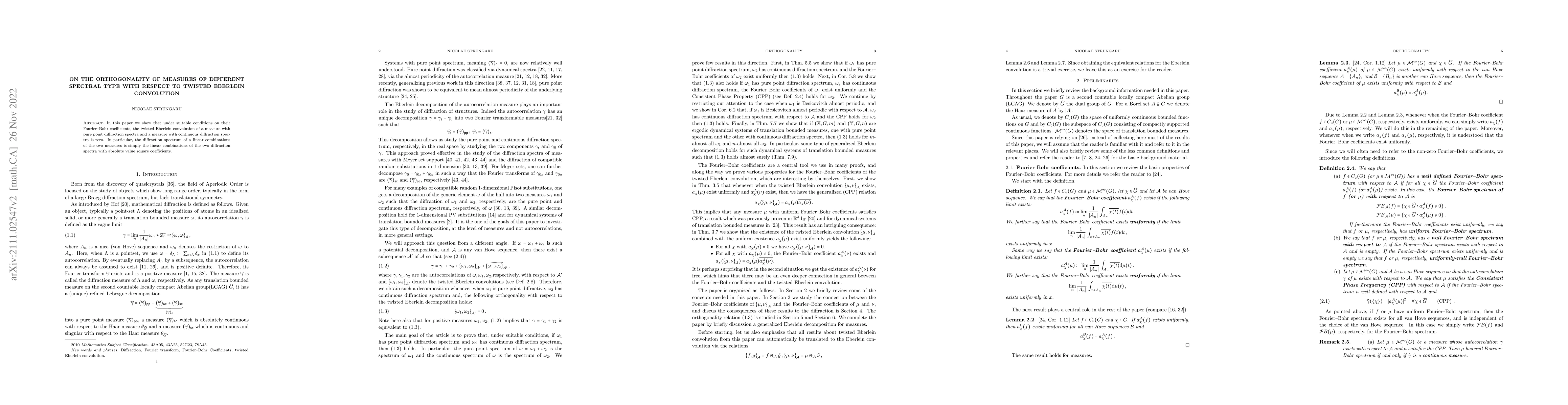 Thumbnail for On the orthogonality of measures of different spectral type with respect
  to twisted Eberlein convolution