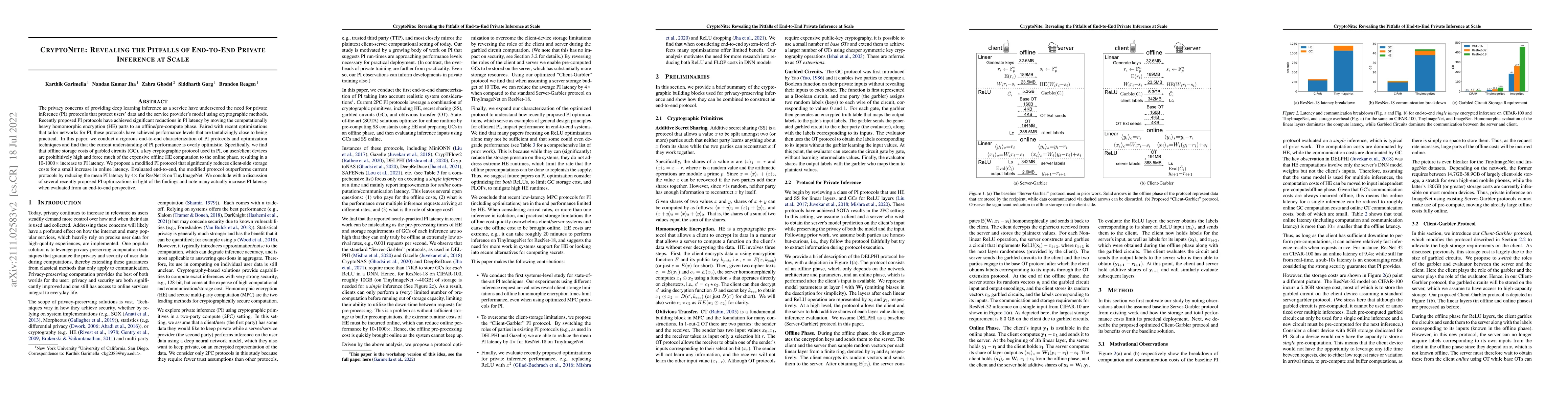 Thumbnail for CryptoNite: Revealing the Pitfalls of End-to-End Private Inference at
  Scale