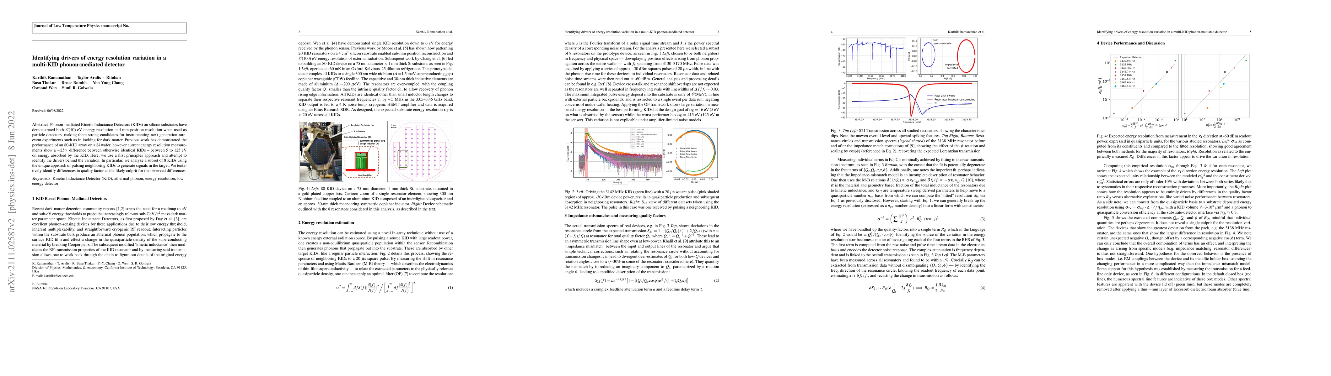 Thumbnail for Identifying drivers of energy resolution variation in multi-KID
  phonon-mediated detectors
