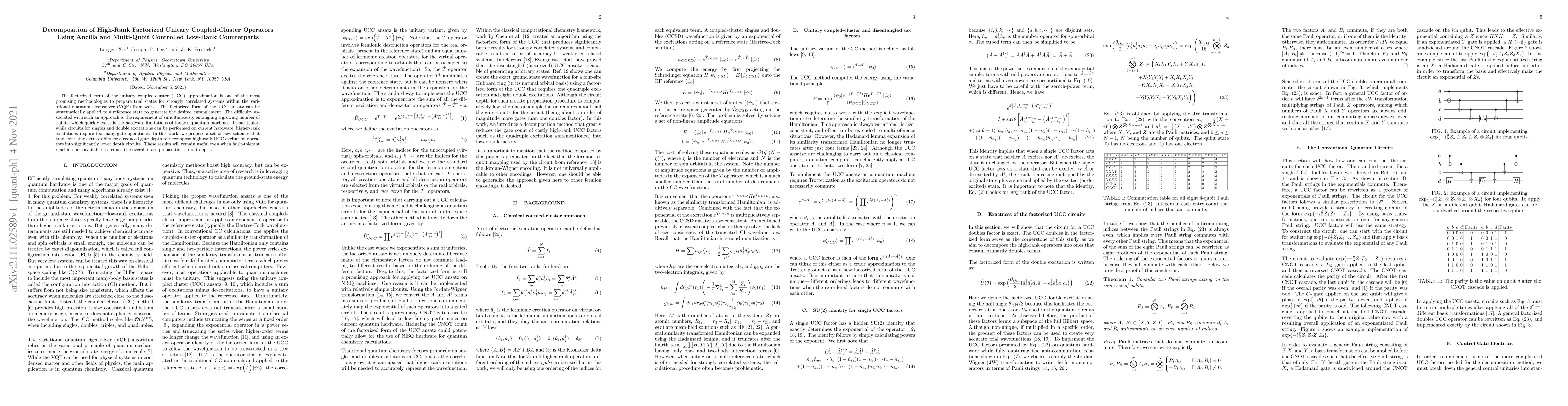 Thumbnail for Decomposition of high-rank factorized unitary coupled-cluster operators
  using ancilla and multi-qubit controlled low-rank counterparts