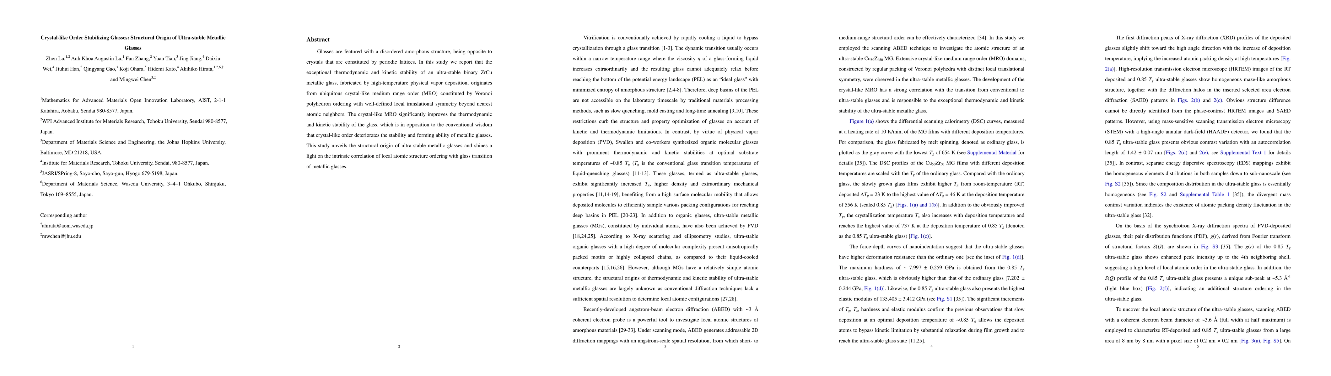 Thumbnail for Crystal-like Order Stabilizing Glasses: Structural Origin of
  Ultra-stable Metallic Glasses