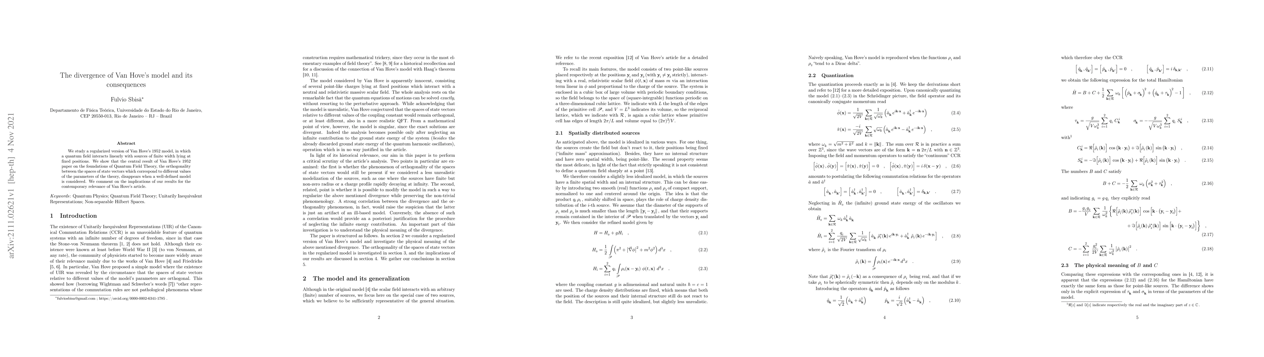 Thumbnail for The divergence of Van Hove's model and its consequences