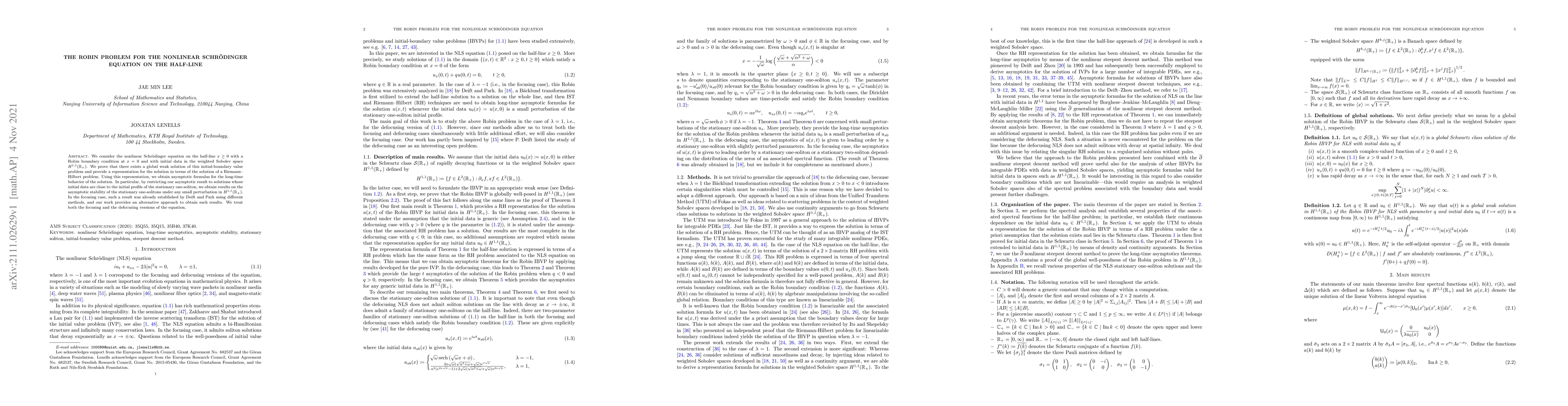 Thumbnail for The Robin problem for the nonlinear Schr\"odinger equation on the
  half-line
