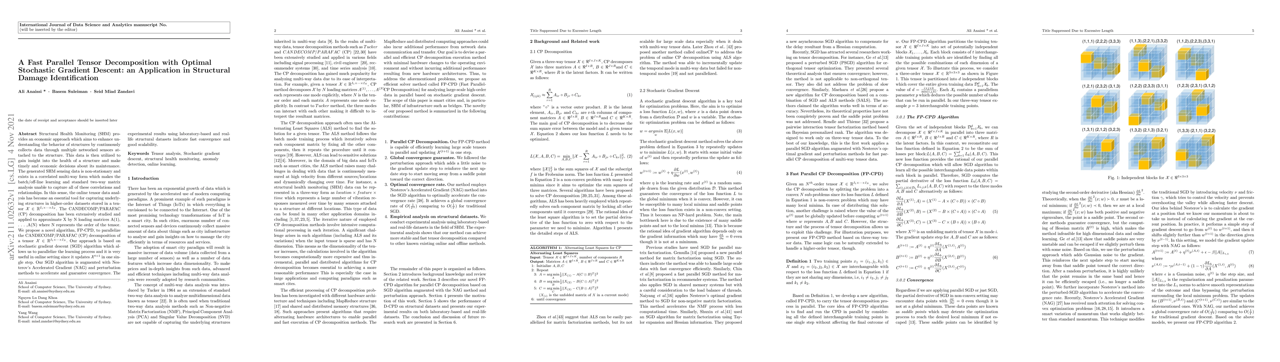 Thumbnail for A Fast Parallel Tensor Decomposition with Optimal Stochastic Gradient
  Descent: an Application in Structural Damage Identification