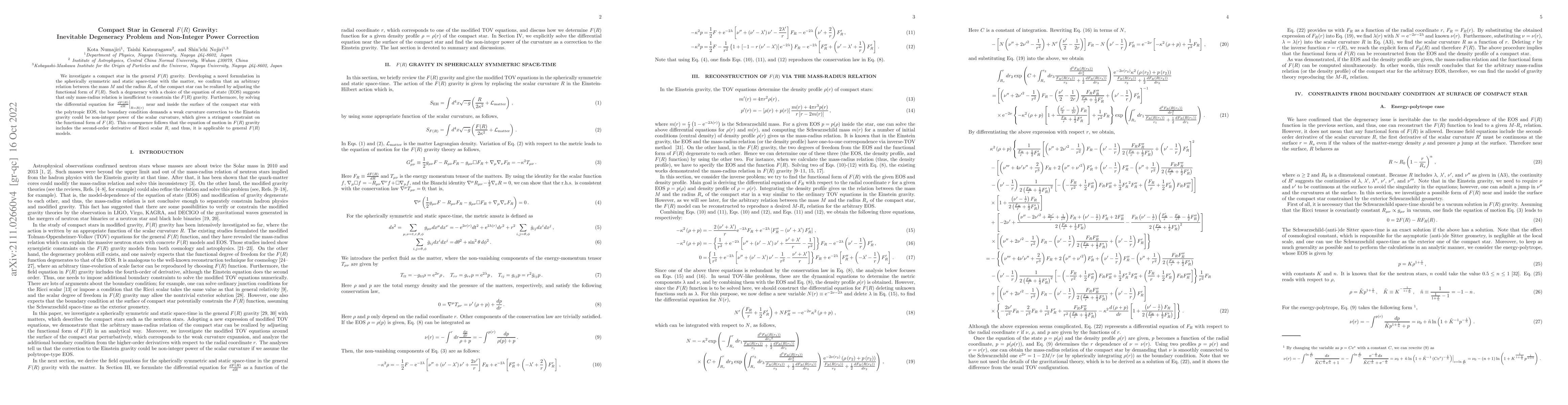 Thumbnail for Compact Star in General $F(R)$ Gravity: Inevitable Degeneracy Problem
  and Non-Integer Power Correction