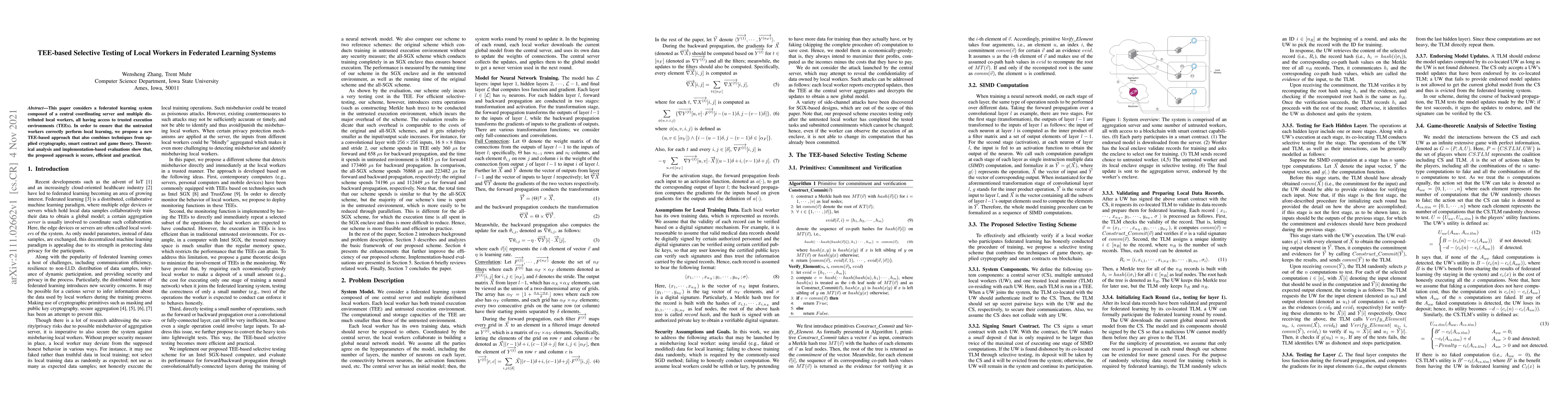 Thumbnail for TEE-based Selective Testing of Local Workers in Federated Learning
  Systems