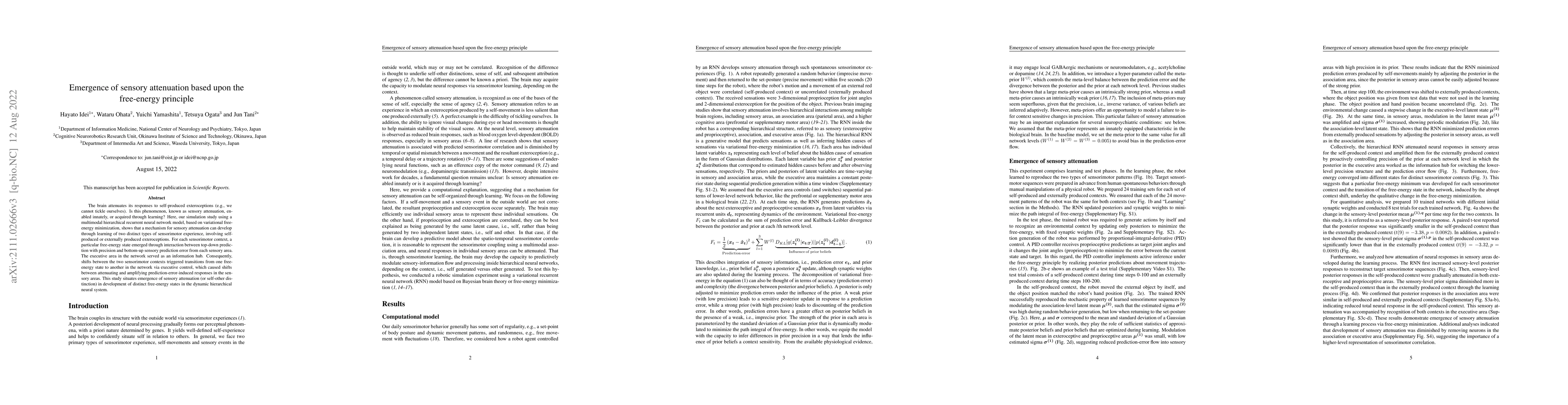 Thumbnail for Emergence of sensory attenuation based upon the free-energy principle
