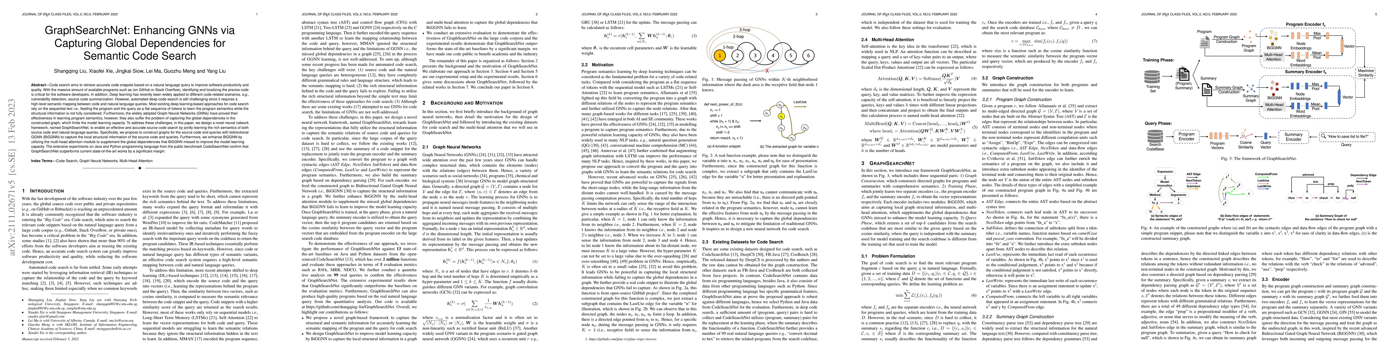 Thumbnail for GraphSearchNet: Enhancing GNNs via Capturing Global Dependencies for
  Semantic Code Search