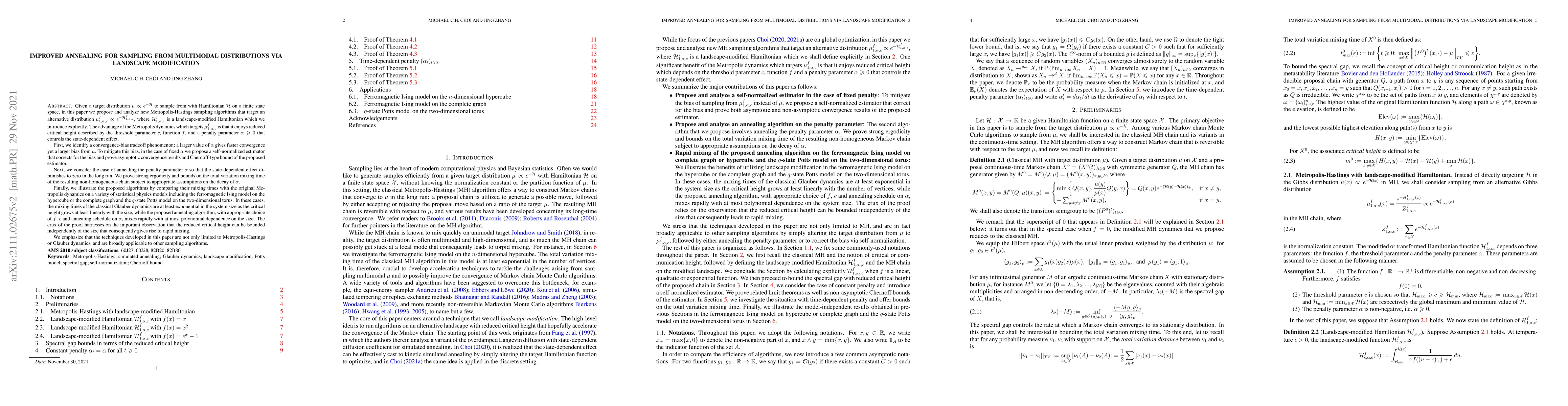 Thumbnail for Improved annealing for sampling from multimodal distributions via
  landscape modification