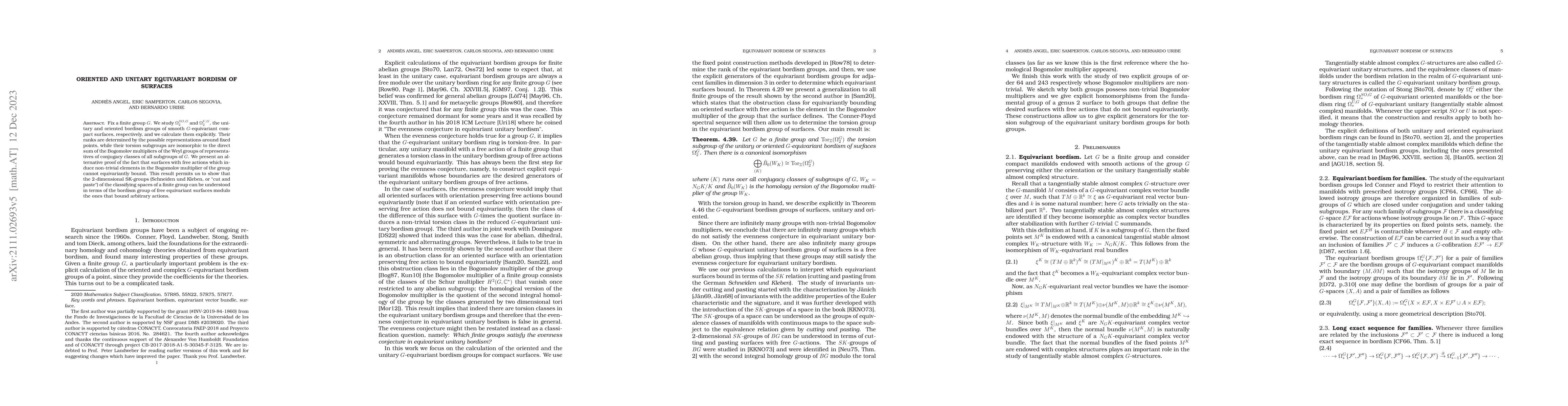 Thumbnail for Oriented and unitary equivariant bordism of surfaces