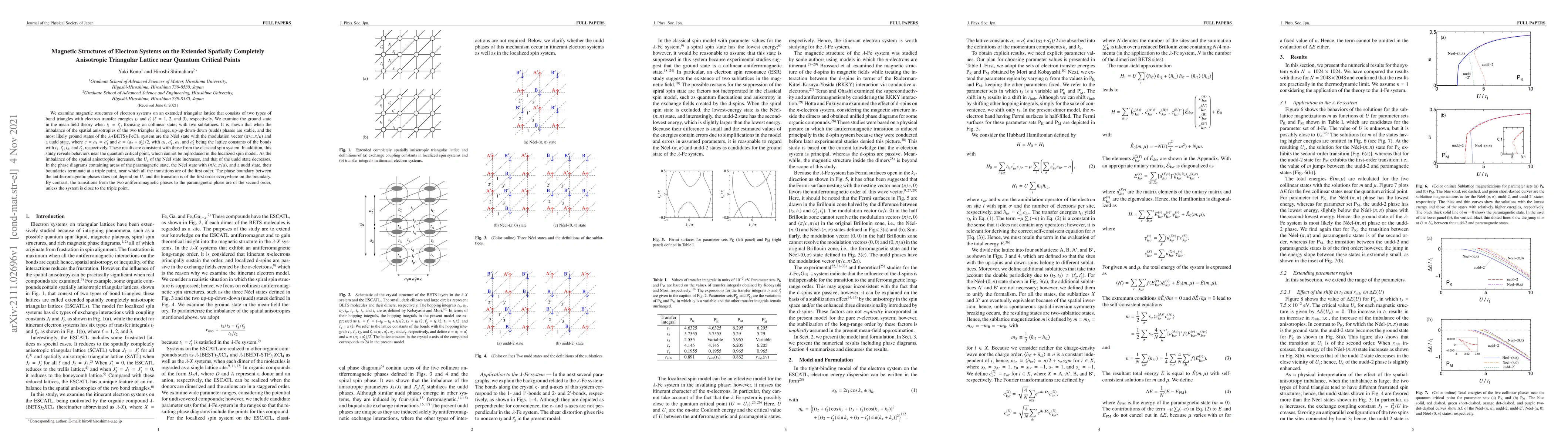 Thumbnail for Magnetic structures of electron systems on the extended spatially
  completely anisotropic triangular lattice near quantum critical points