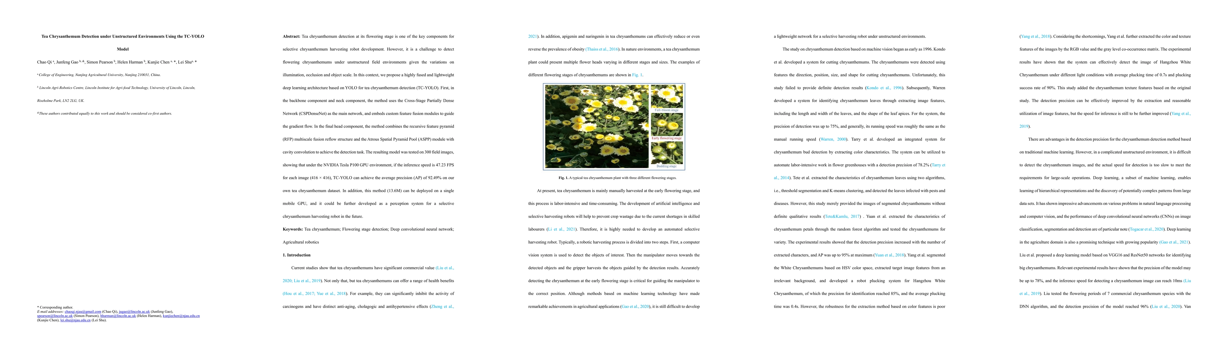 Thumbnail for Tea Chrysanthemum Detection under Unstructured Environments Using the
  TC-YOLO Model