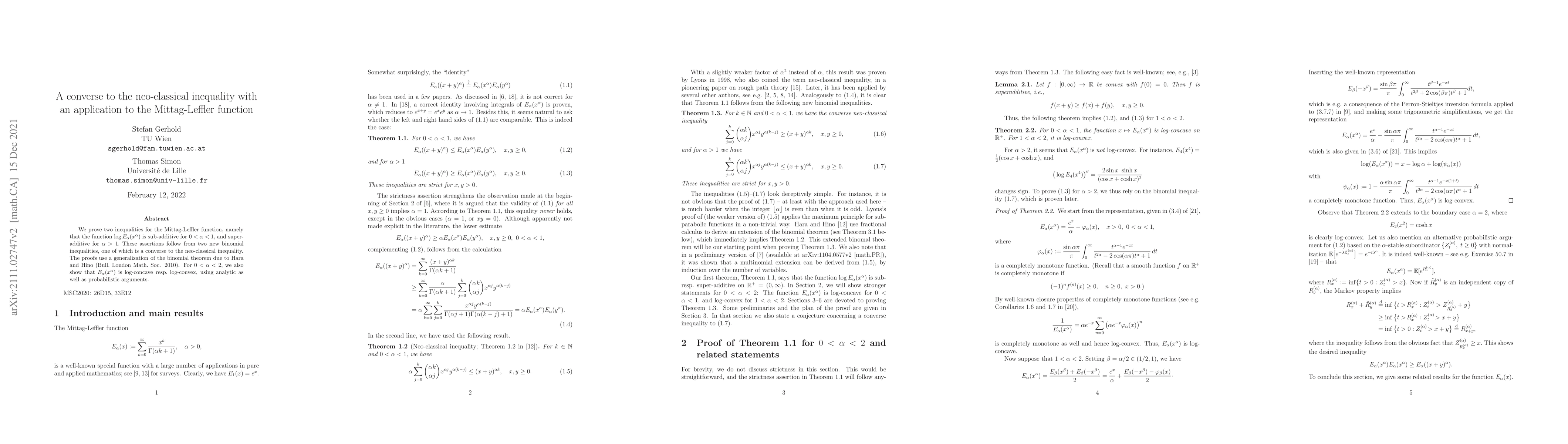 Thumbnail for A converse to the neo-classical inequality with an application to the
  Mittag-Leffler function