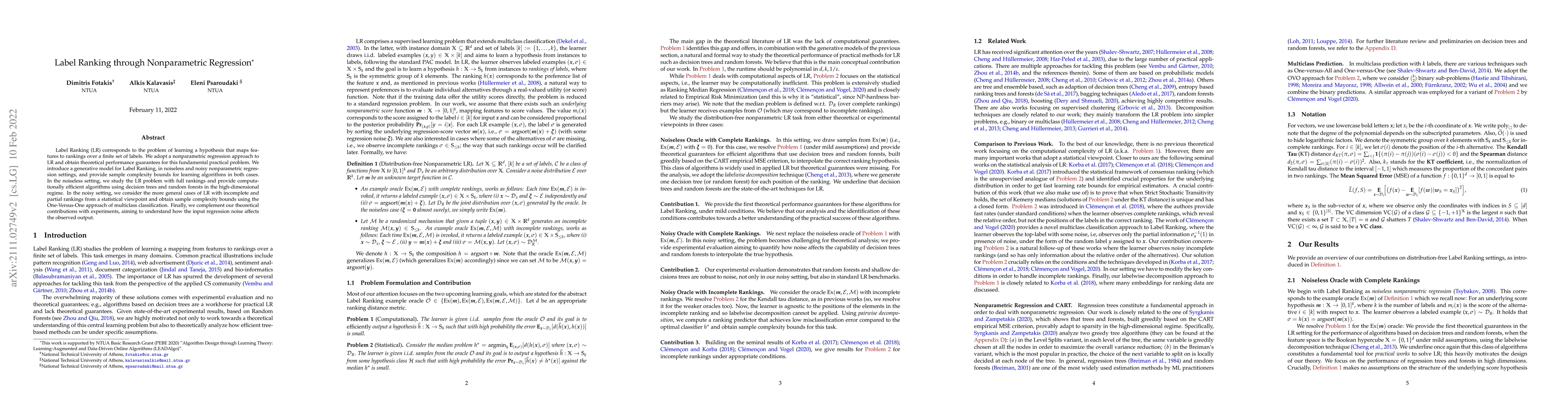 Thumbnail for Label Ranking through Nonparametric Regression
