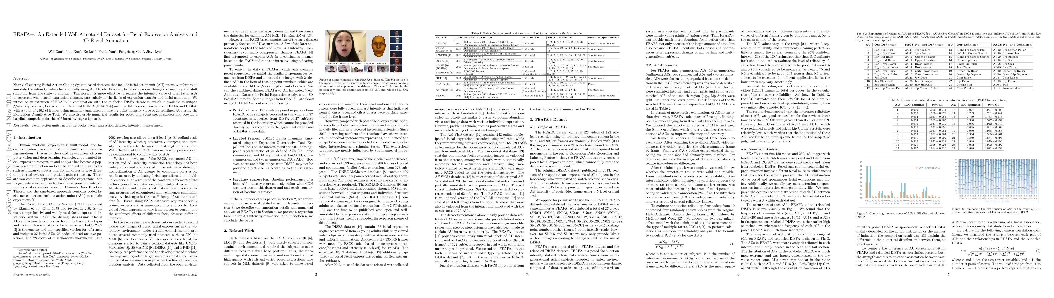 Thumbnail for FEAFA+: An Extended Well-Annotated Dataset for Facial Expression
  Analysis and 3D Facial Animation