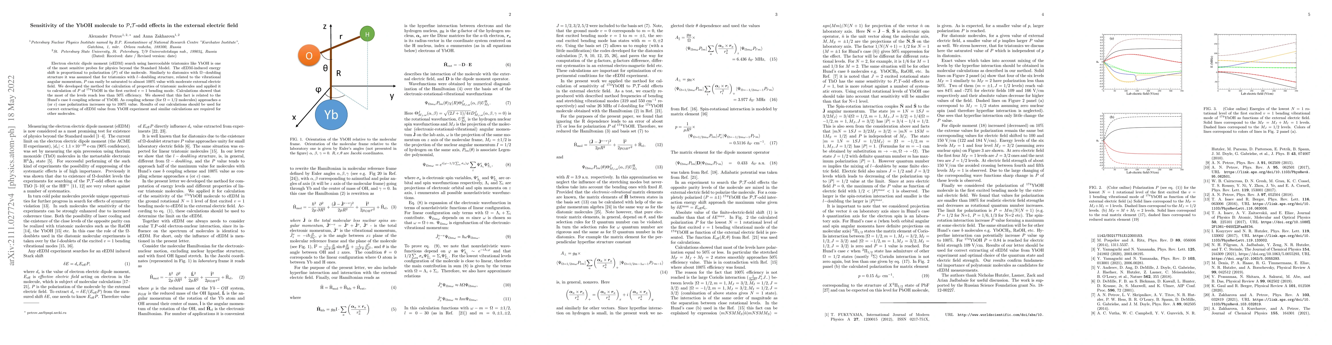 Thumbnail for Sensitivity of the YbOH molecule to $\mathcal{P}$,$\mathcal{T}$-odd
  effects in the external electric field