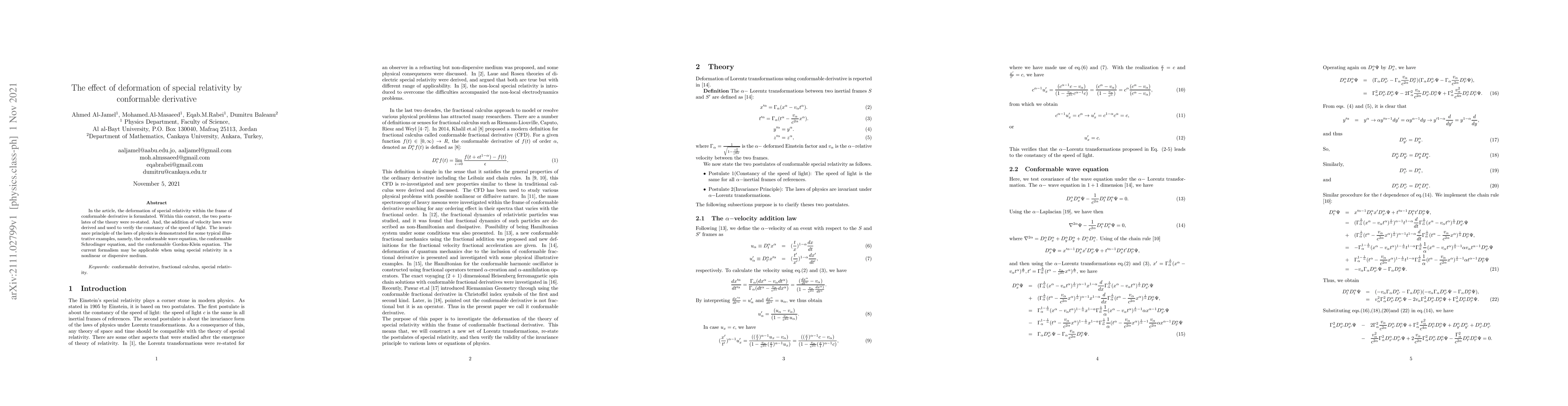 Thumbnail for The effect of deformation of special relativity by conformable
  derivative