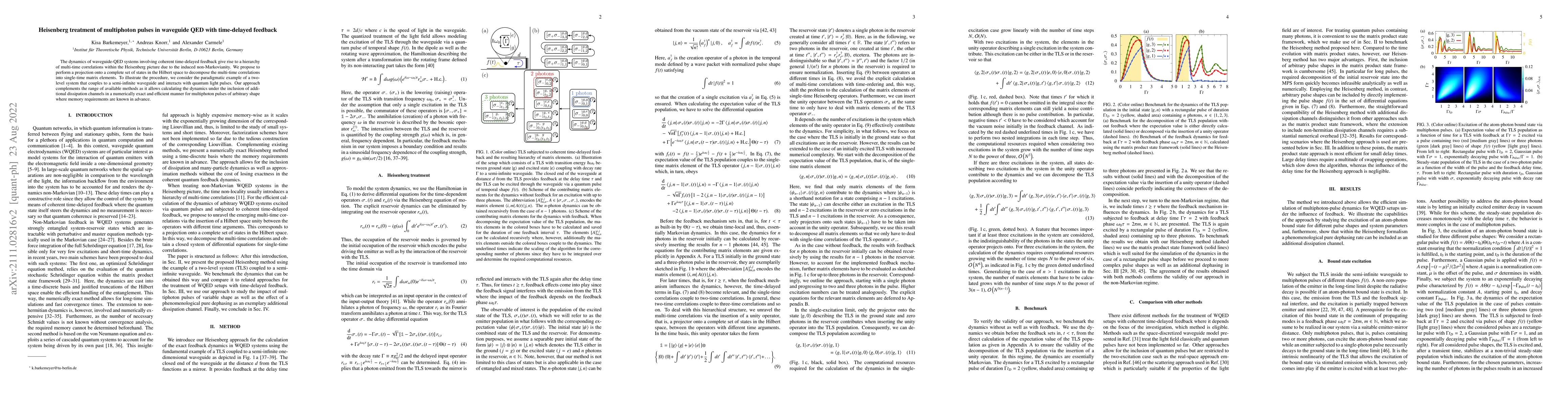 Thumbnail for Heisenberg treatment of multiphoton pulses in waveguide QED with
  time-delayed feedback