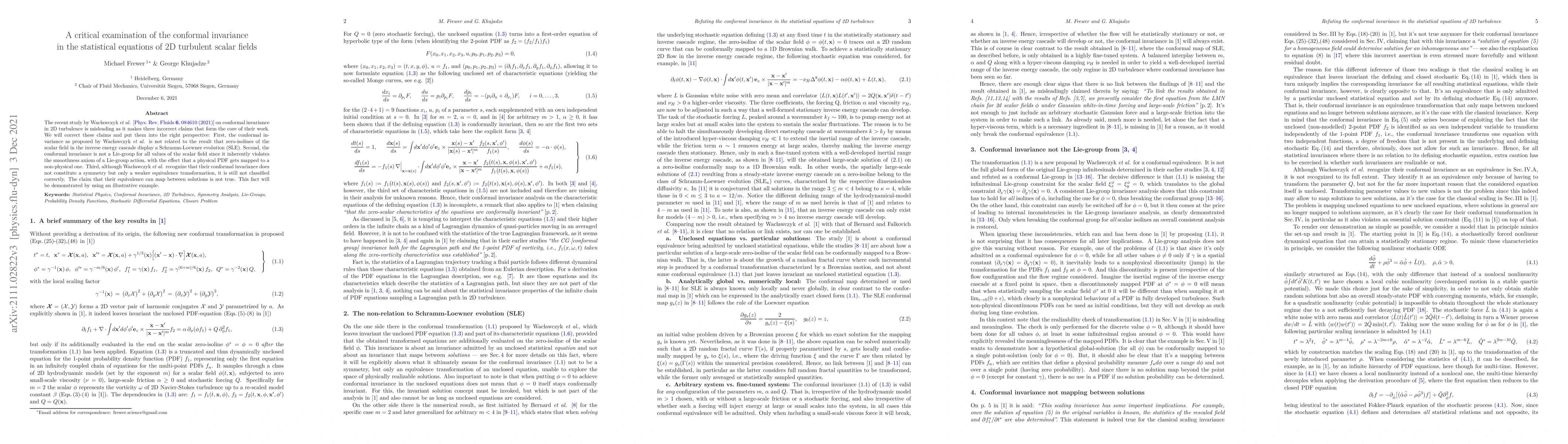 Thumbnail for A critical examination of the conformal invariance in the statistical
  equations of 2D turbulent scalar fields