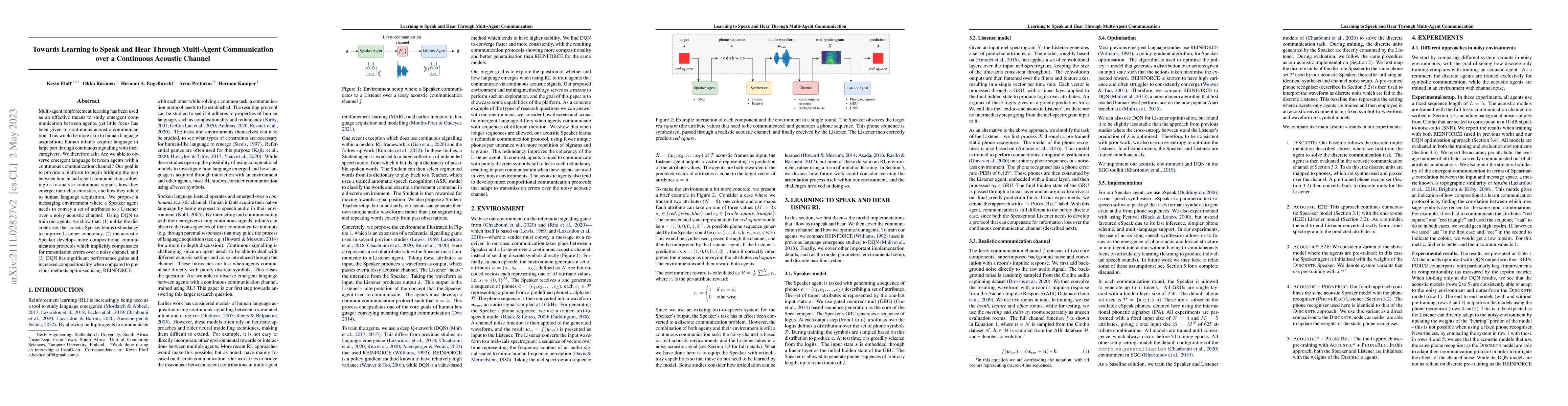 Thumbnail for Towards Learning to Speak and Hear Through Multi-Agent Communication
  over a Continuous Acoustic Channel