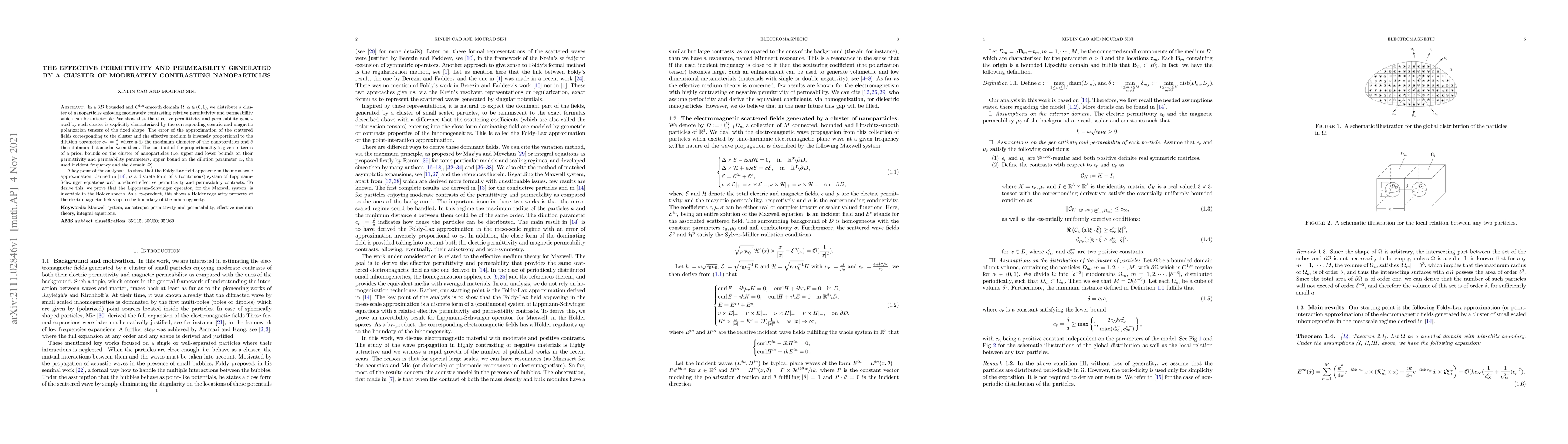 Thumbnail for The Effective Permittivity and Permeability Generated by a Cluster of
  Moderately Contrasting Nanoparticles