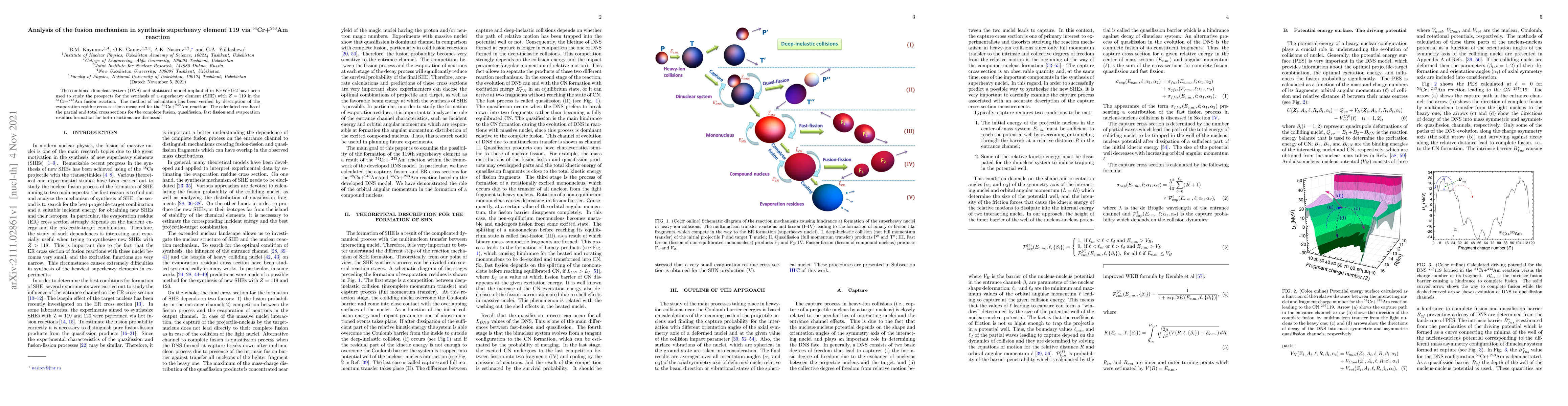 Thumbnail for Analysis of the fusion mechanism in synthesis superheavy element 119 via
  $^{54}$Cr+$^{243}$Am reaction