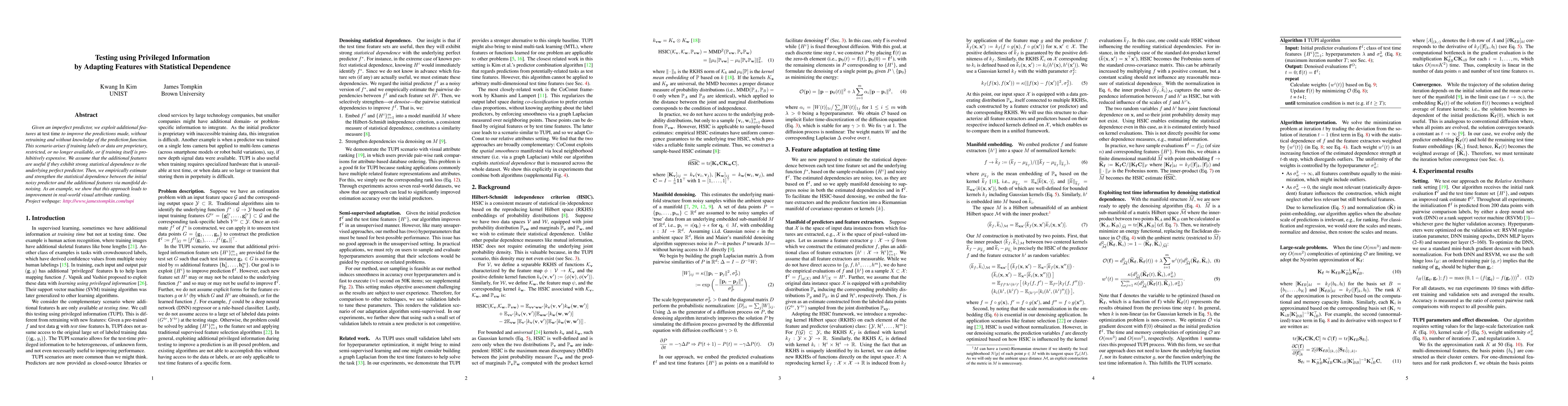 Thumbnail for Testing using Privileged Information by Adapting Features with
  Statistical Dependence