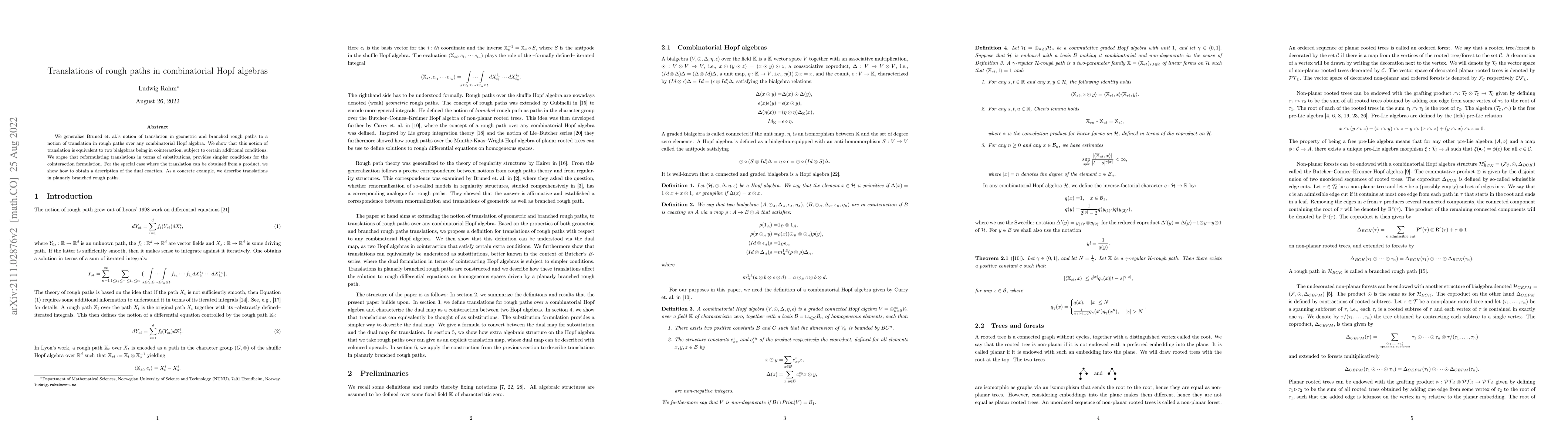 Thumbnail for Translations of rough paths in combinatorial Hopf algebras
