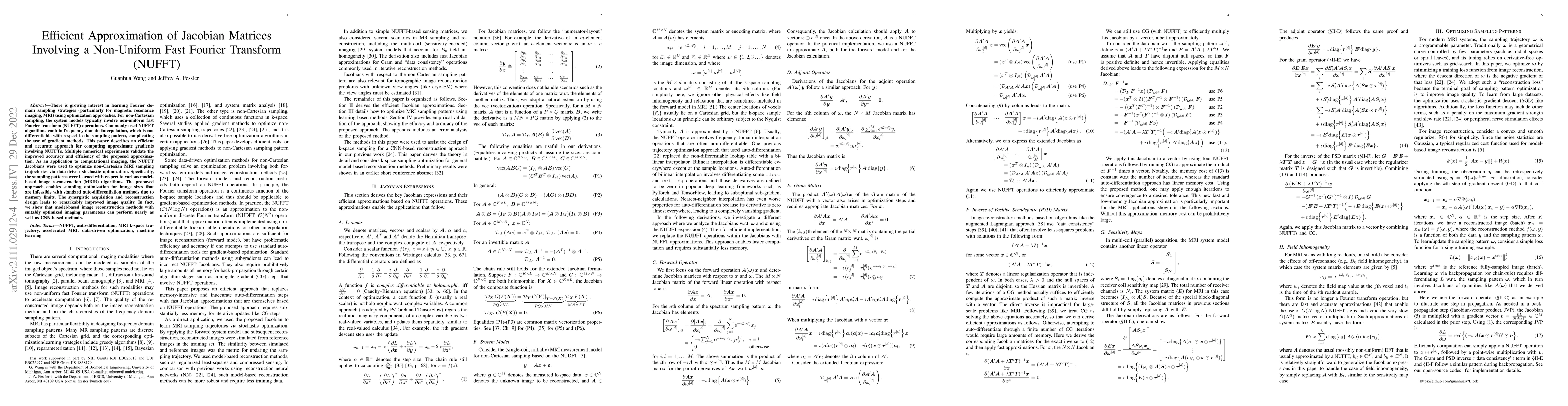 Thumbnail for Efficient approximation of Jacobian matrices involving a non-uniform
  fast Fourier transform (NUFFT)