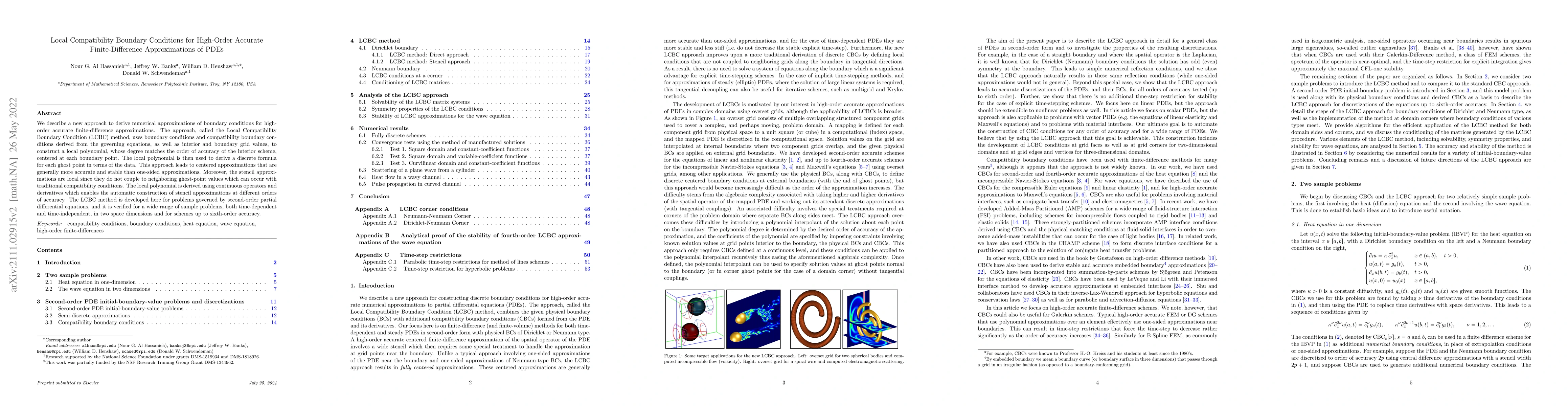 Thumbnail for Local Compatibility Boundary Conditions for High-Order Accurate
  Finite-Difference Approximations of PDEs