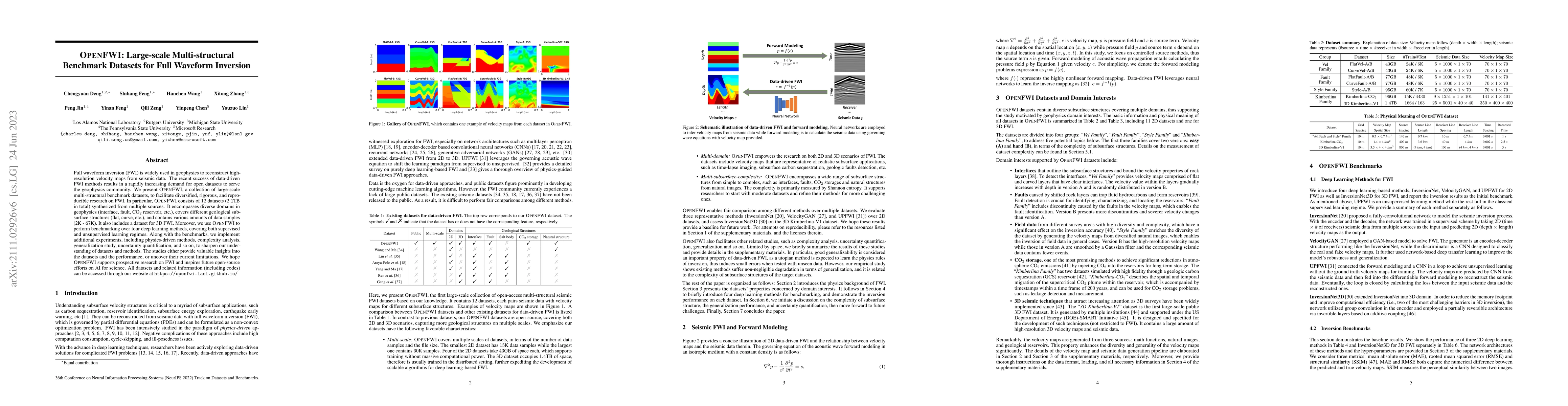 Thumbnail for OpenFWI: Large-Scale Multi-Structural Benchmark Datasets for Seismic
  Full Waveform Inversion