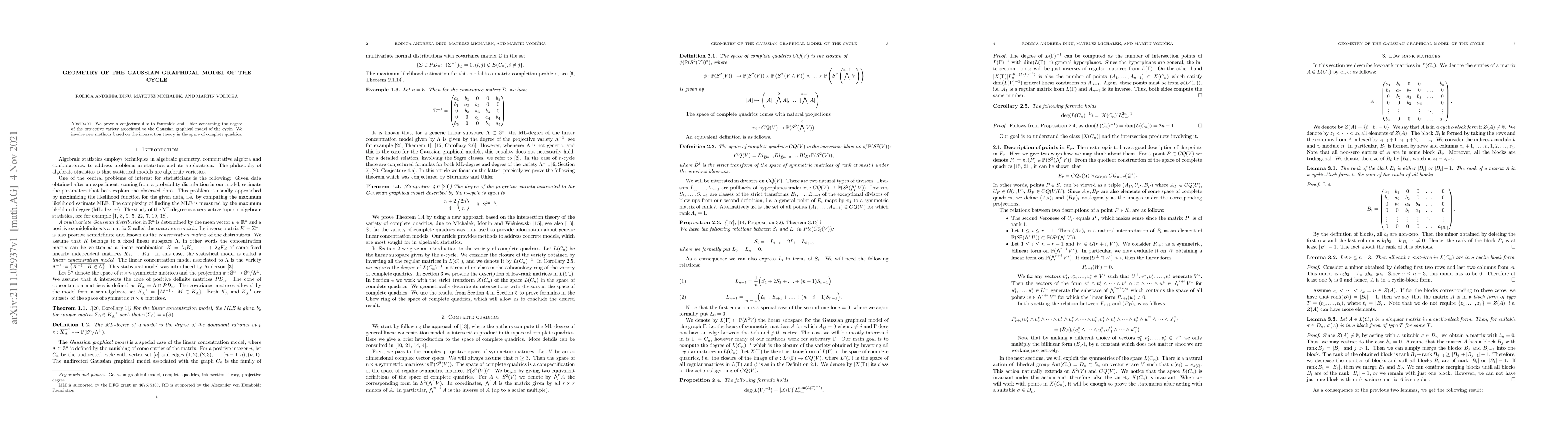 Thumbnail for Geometry of the Gaussian graphical model of the cycle