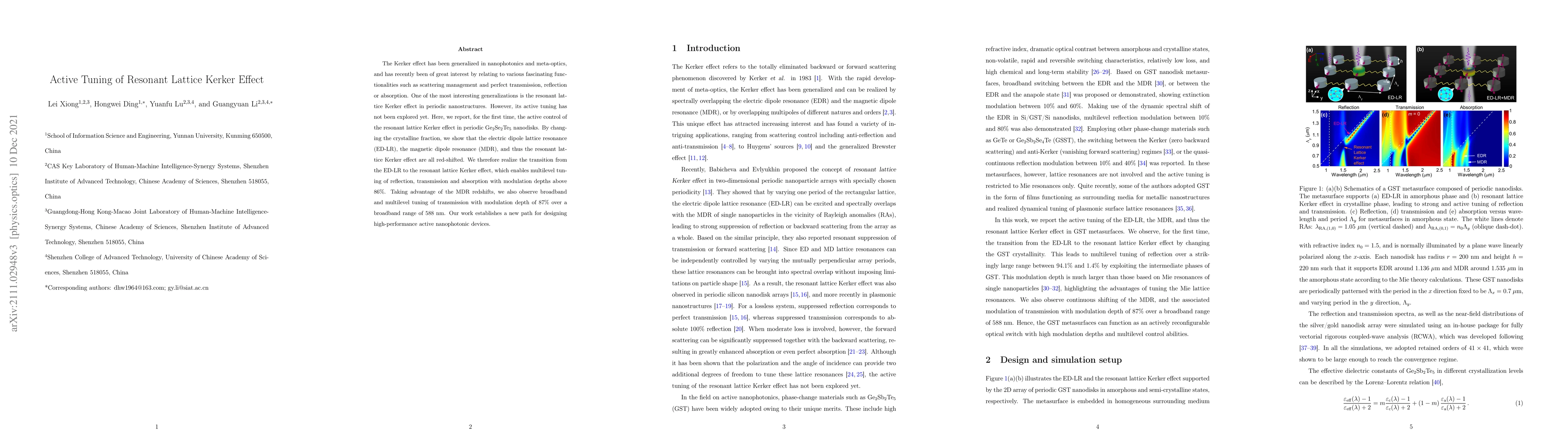 Thumbnail for Active Tuning of Resonant Lattice Kerker Effect