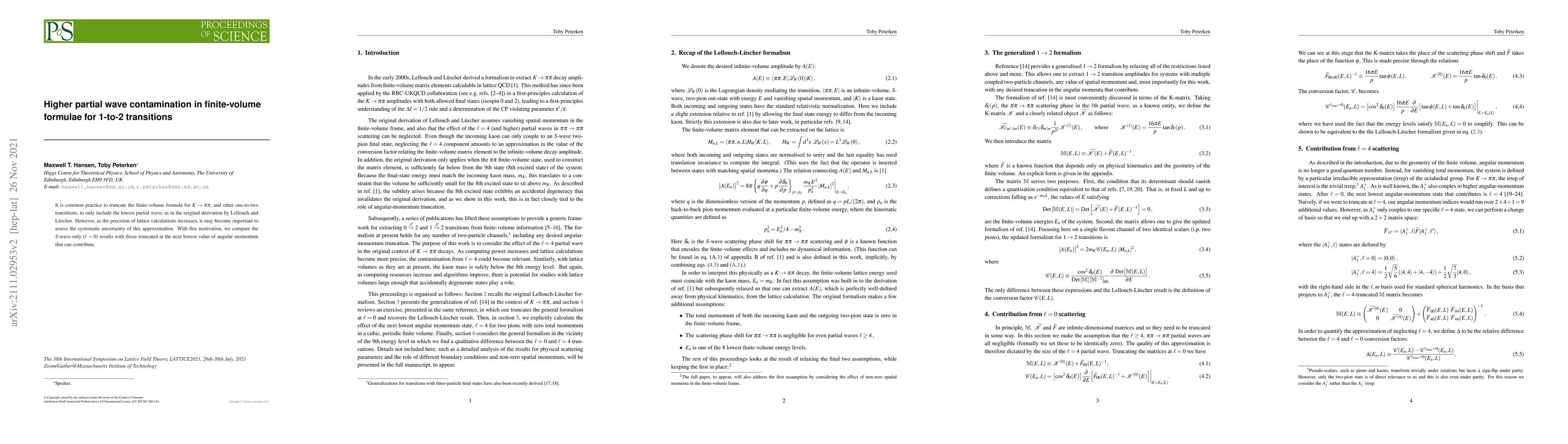 Thumbnail for Higher partial wave contamination in finite-volume formulae for 1-to-2
  transitions