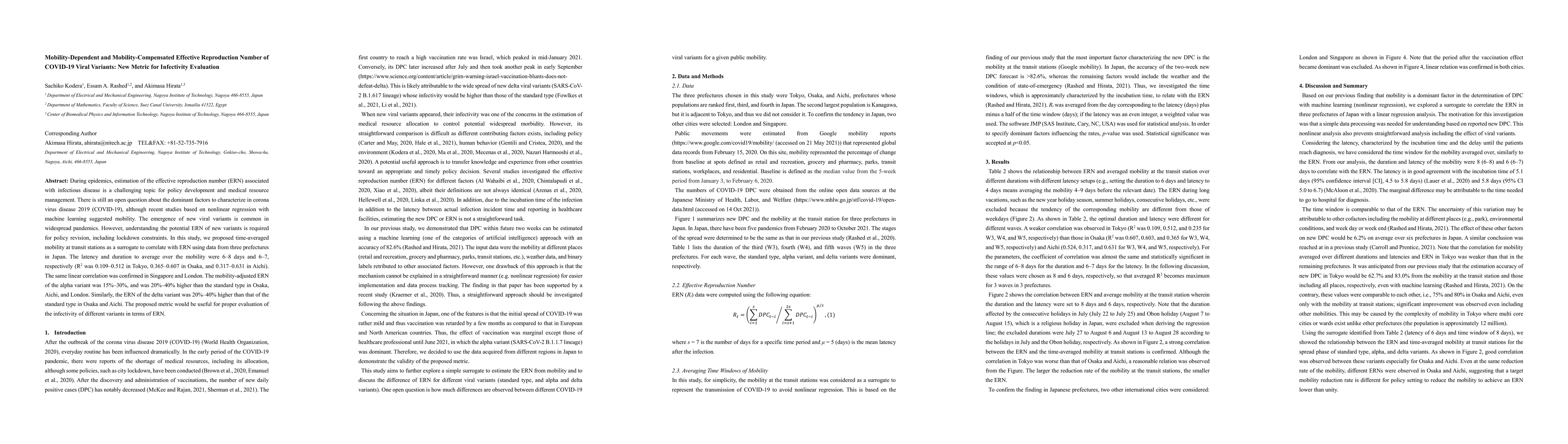 Thumbnail for Mobility-Dependent and Mobility-Compensated Effective Reproduction
  Number of COVID-19 Viral Variants: New Metric for Infectivity Evaluation