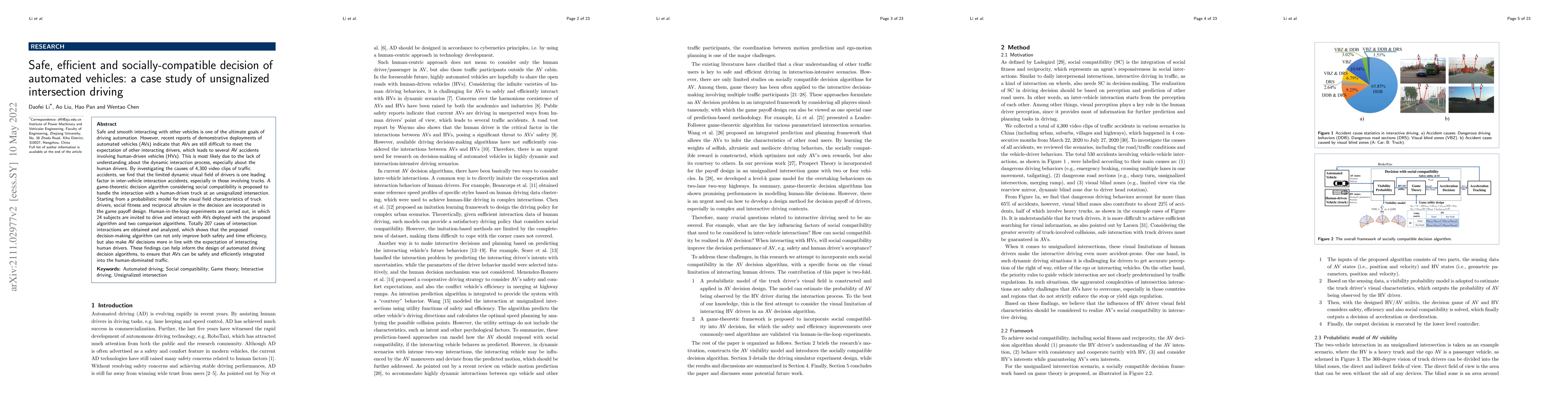 Thumbnail for Safe, efficient and socially-compatible decision of automated vehicles:
  a case study of unsignalized intersection driving
