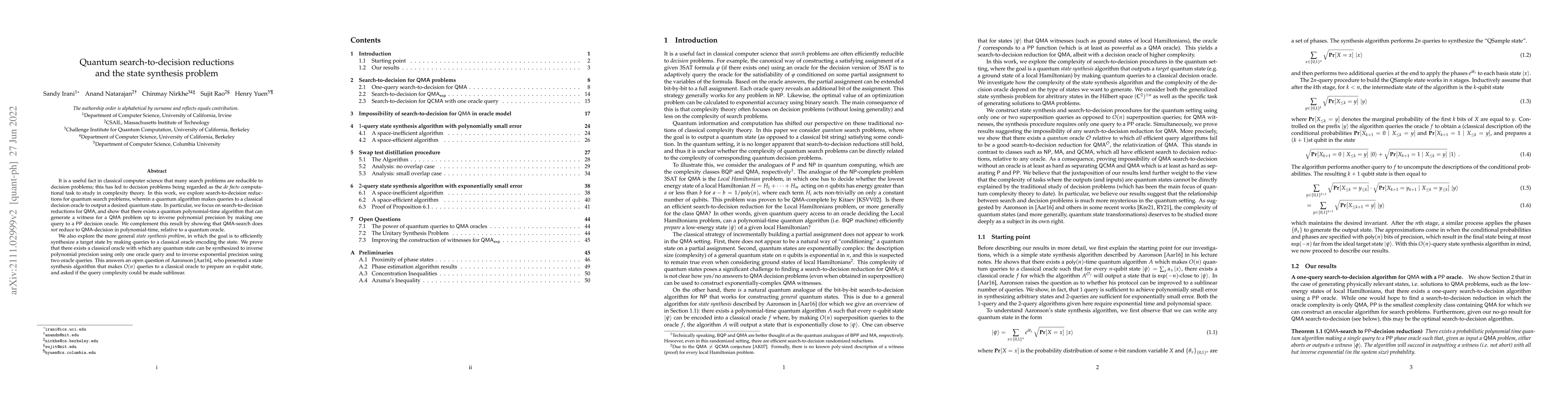 Thumbnail for Quantum search-to-decision reductions and the state synthesis problem