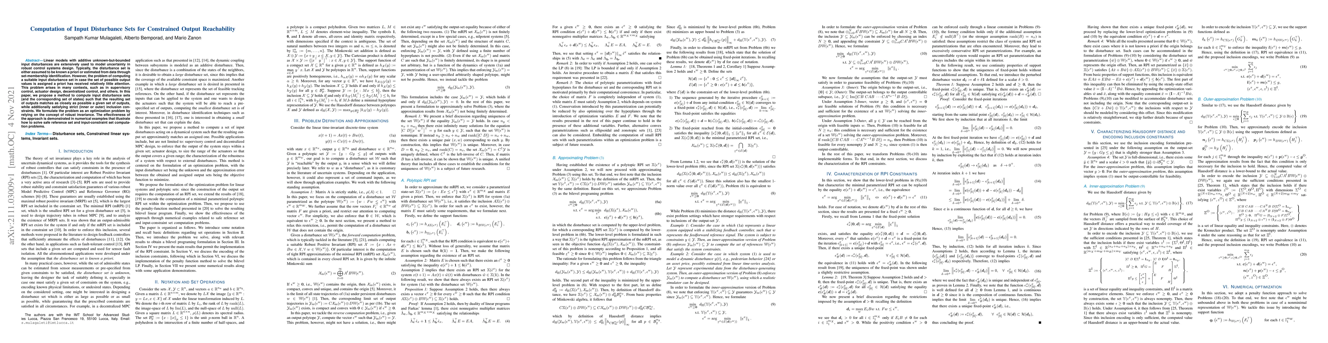 Thumbnail for Computation of Input Disturbance Sets for Constrained Output
  Reachability