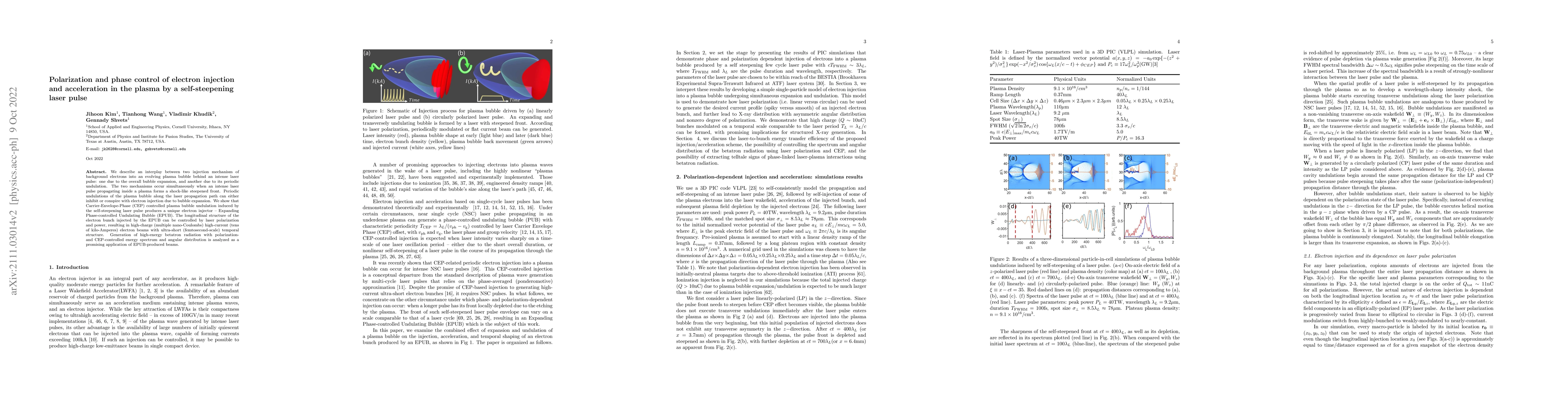 Thumbnail for Polarization control of electron injection and acceleration in the
  plasma by a self steepening laser pulse