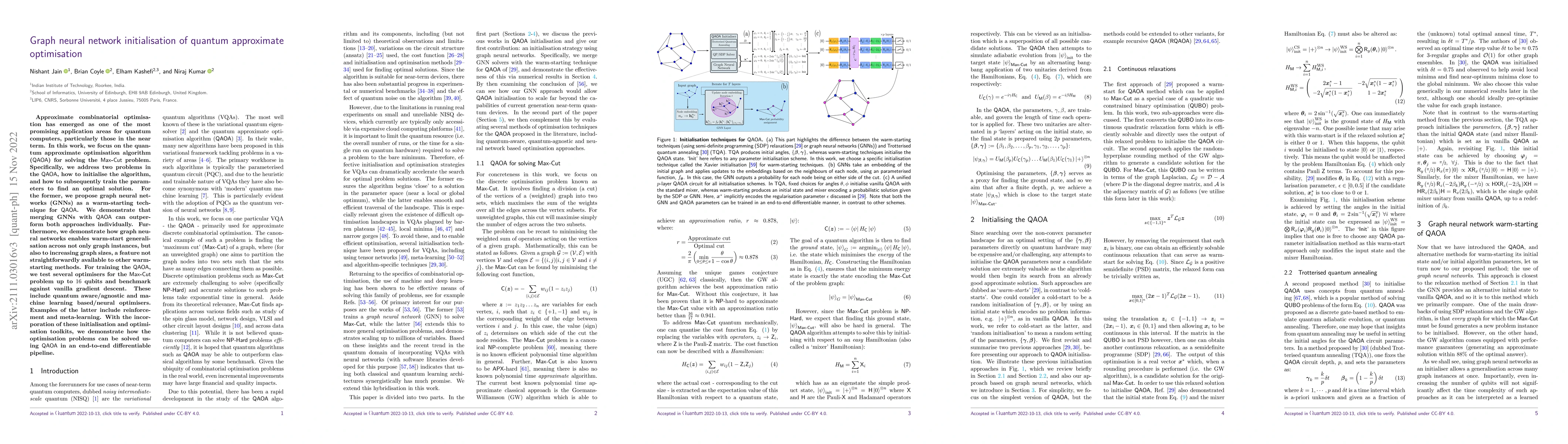 Thumbnail for Graph neural network initialisation of quantum approximate optimisation
