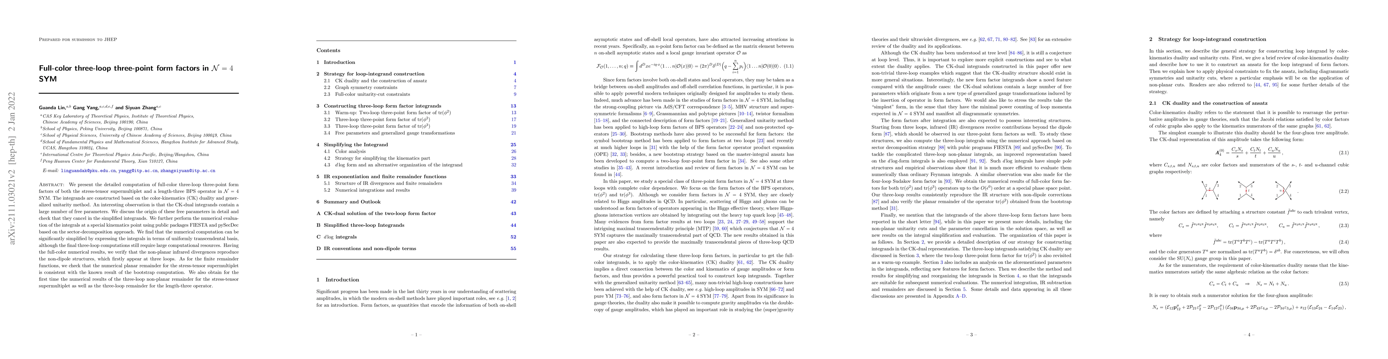 Thumbnail for Full-color three-loop three-point form factors in N=4 SYM