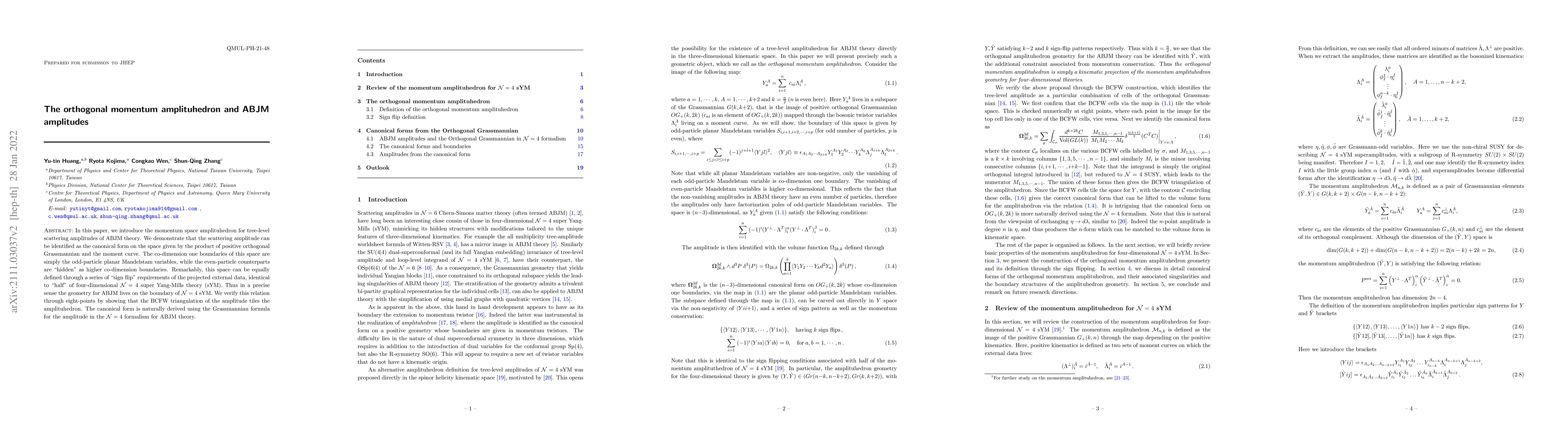 Thumbnail for The orthogonal momentum amplituhedron and ABJM amplitudes