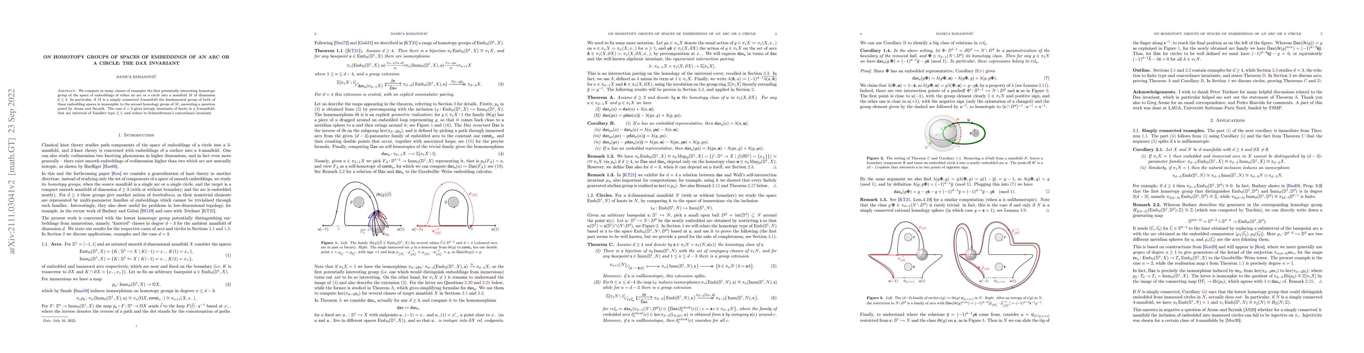 Thumbnail for On homotopy groups of spaces of embeddings of an arc or a circle: the
  Dax invariant
