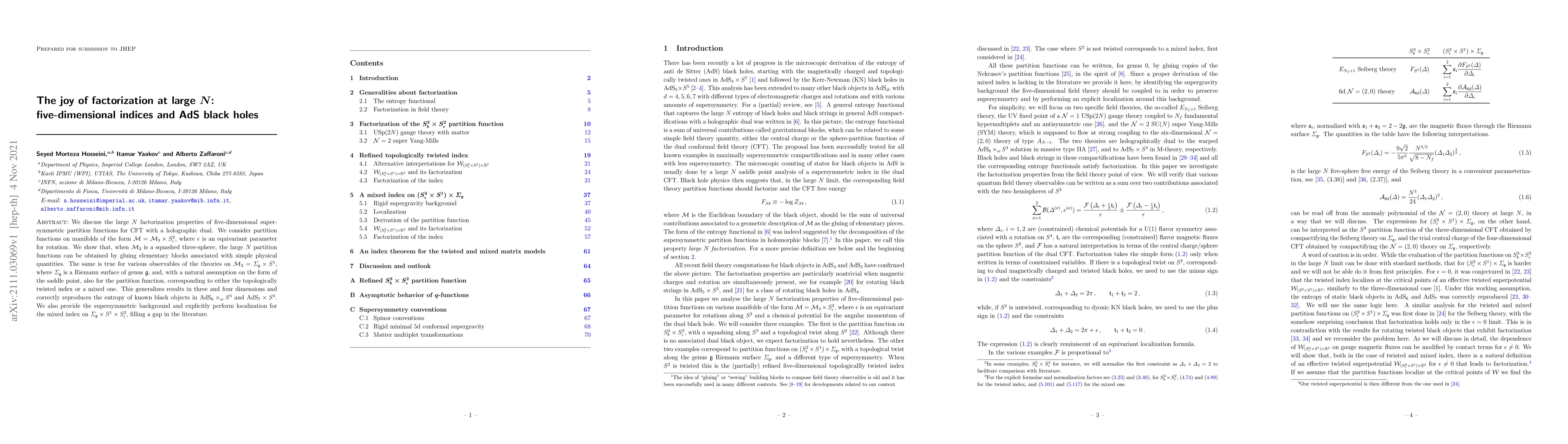 Thumbnail for The joy of factorization at large $N$: five-dimensional indices and AdS
  black holes