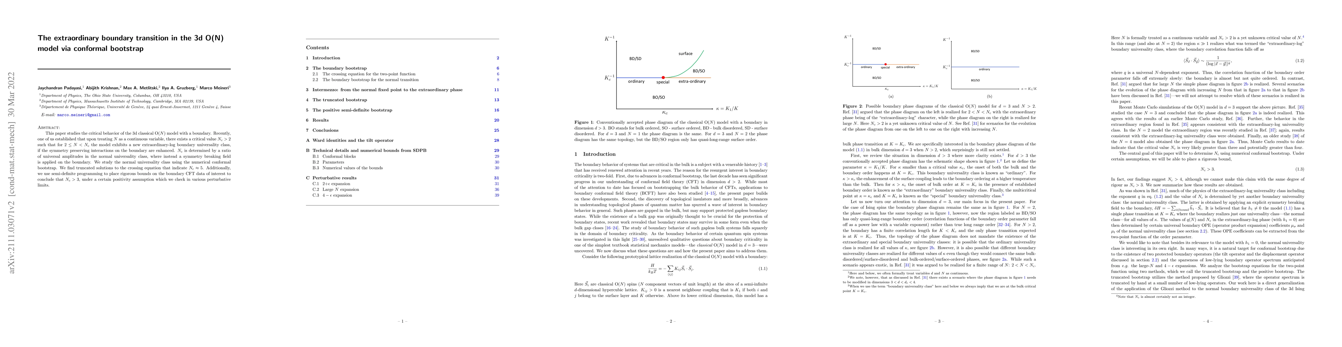 Thumbnail for The extraordinary boundary transition in the 3d O(N) model via conformal
  bootstrap