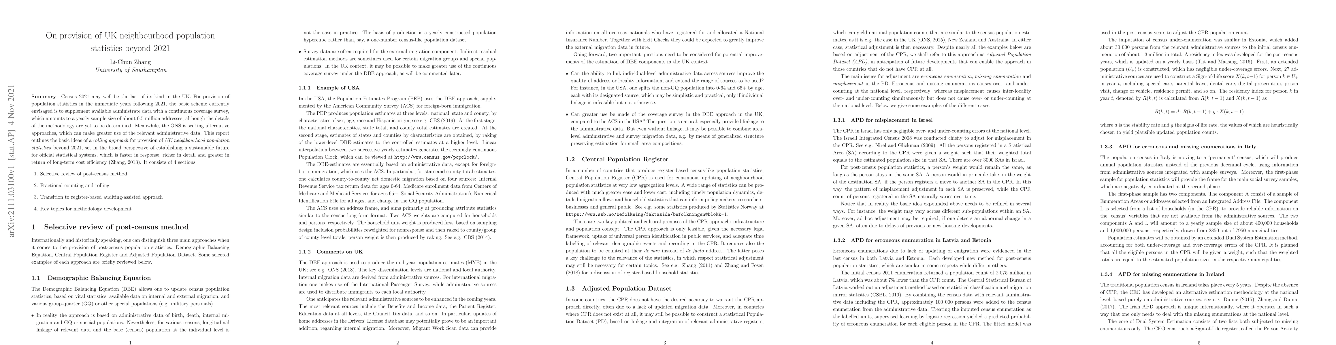 Thumbnail for On provision of UK neighbourhood population statistics beyond 2021