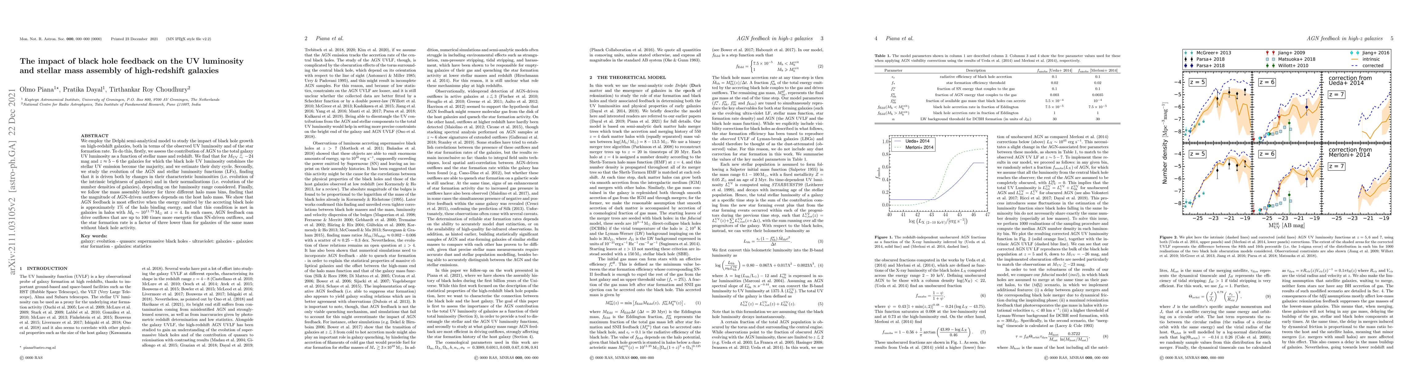 Thumbnail for The impact of black hole feedback on the UV luminosity and stellar mass
  assembly of high-redshift galaxies