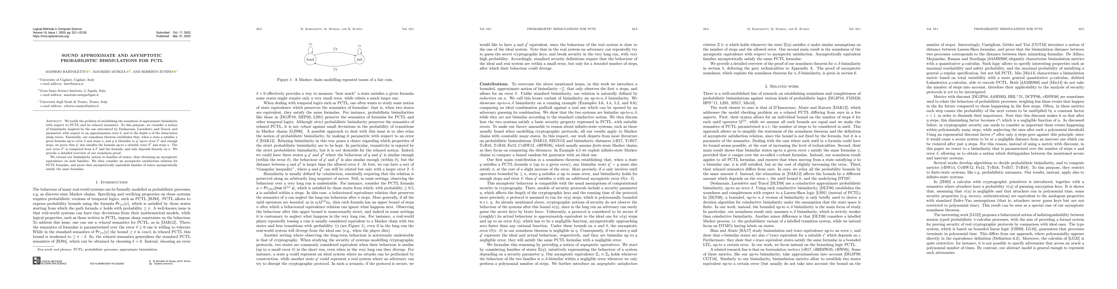 Thumbnail for Sound approximate and asymptotic probabilistic bisimulations for PCTL